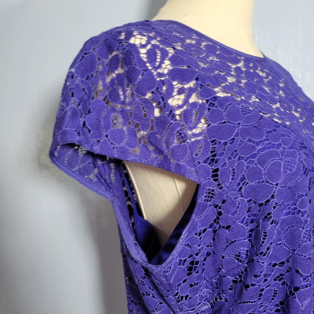 Liz Claiborne Petite Large Blue Lace Overlay Lined Tank Top Cap Sleeve Blouse - Picture 6 of 10